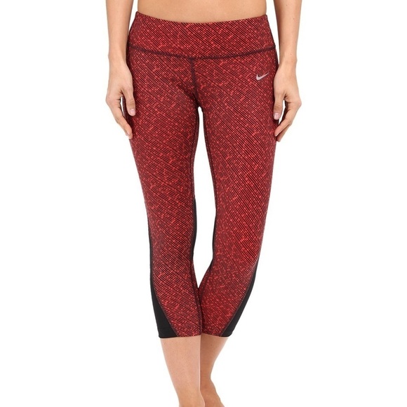 Nike Pants - Nike Printed Dri Fit Red & Black Cropped Womans Racer Capri small